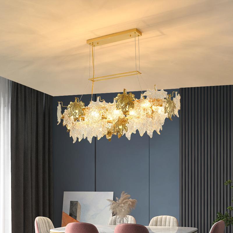 款枫叶水晶玻璃吊灯时尚轻新奢LED书客厅灯灯饰卧室房餐厅创97075