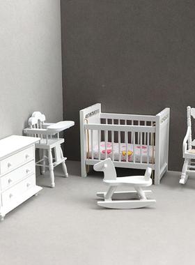 1:12娃CYQollhouse娃d迷你家具白色儿童房套装儿童床摇屋摇马摇椅