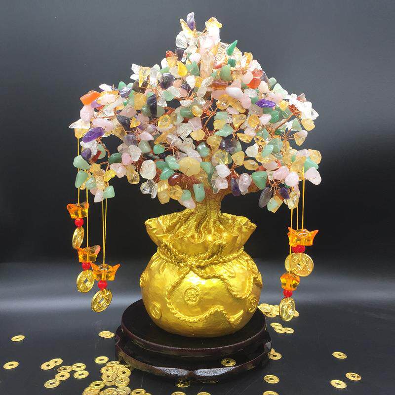 厂家直销祥招泰缘CTE黄晶大钱袋摇钱树财树财树家居装饰品发水摆