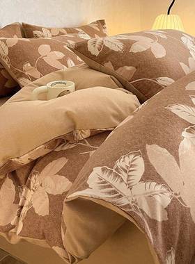 20加0支厚QVB纯棉磨毛床上四套秋冬简约被套保件暖纯棉床单笠床品