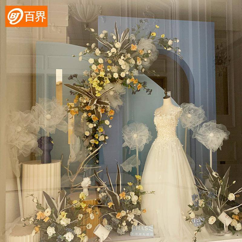 仿丝真花场摆件道具地真网花商ESZ65035服装店橱窗装饰布置场景落