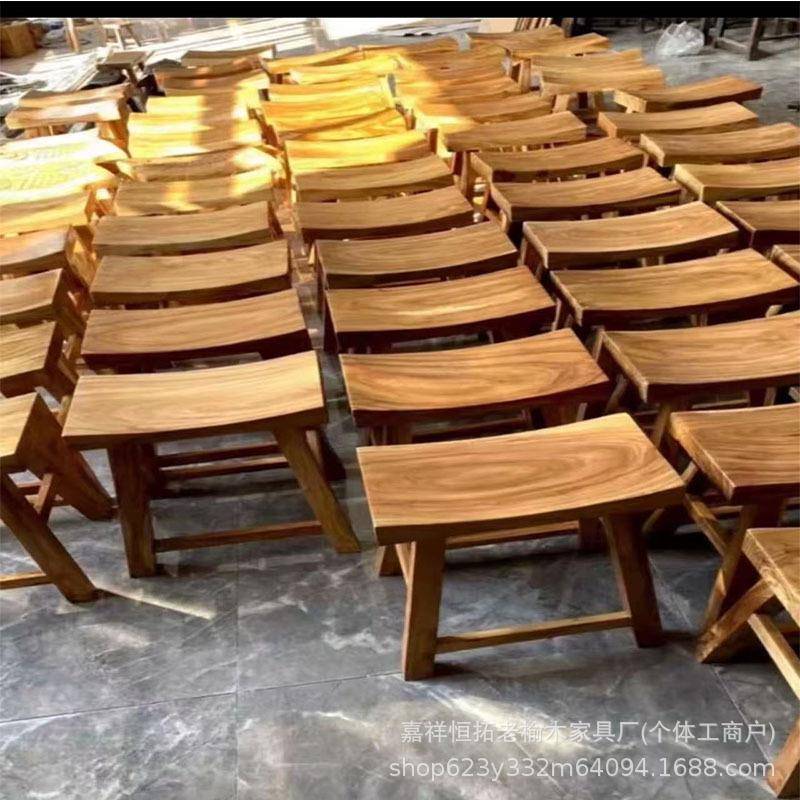 老吧榆木板面凳元宝凳凹凳方宽凳凳茶凳餐桌凳实木凳子现VJV代简