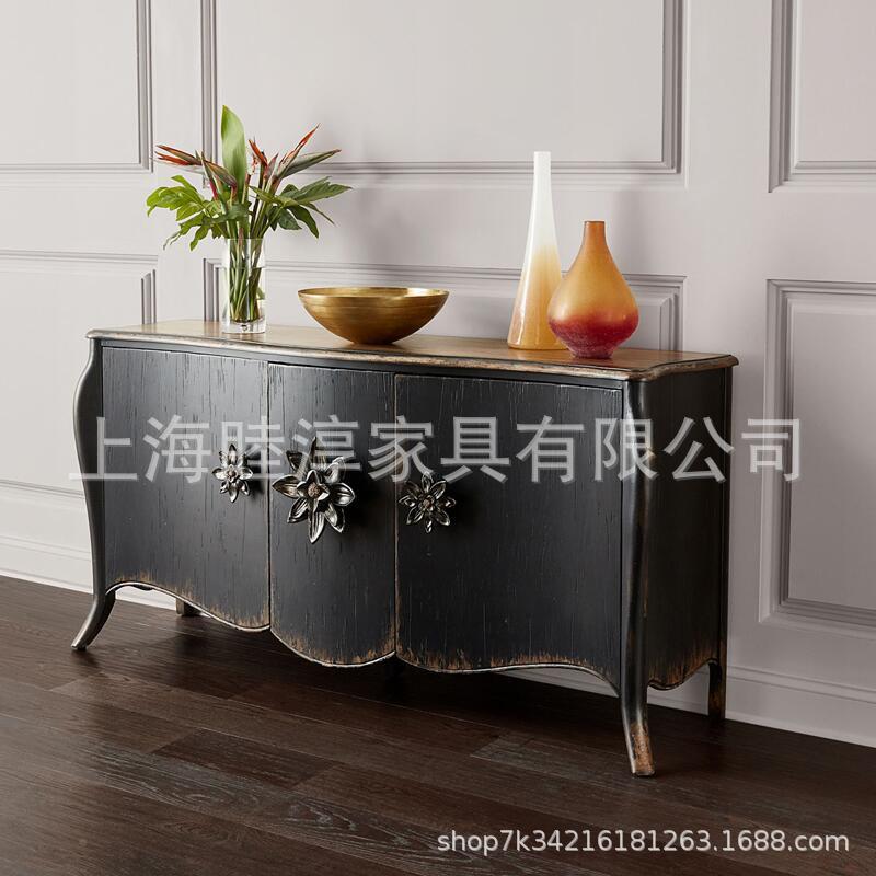 复古橡后现代玄关家柜美式用黑色仿餐边柜NDR木法式新古古典高装