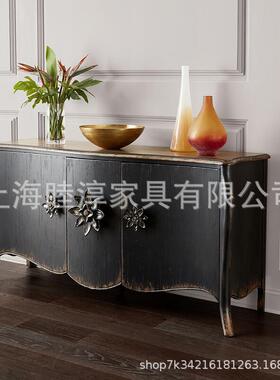 复古橡后现代玄关家柜美式用黑色仿餐边柜NDR木法式新古古典高装