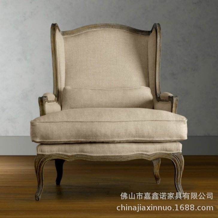 法式实木沙单人沙发亚躺虎椅美式乡村复麻古JXN-SF02发椅英式老椅