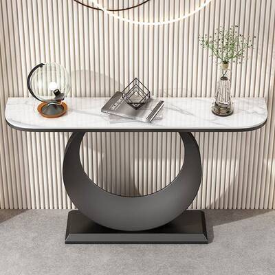 意式轻岩奢岩关玄台半圆玄关柜现代板简106约靠墙入户板玄关桌端