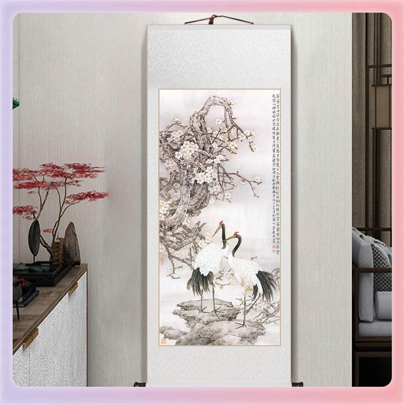 3YK松卷延年国画竖版玄关画轴挂新中式画客厅鹤装饰画中国F768J5H