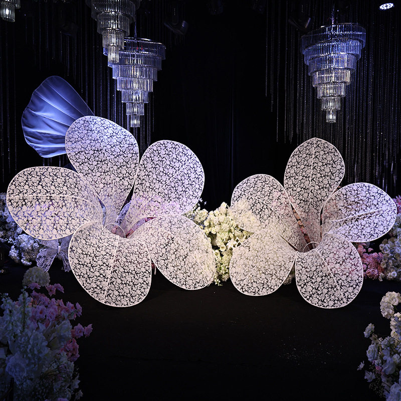 大型婚庆仿真花饰五瓣蕾丝花大百合路引花婚礼舞台迎宾装饰花饰