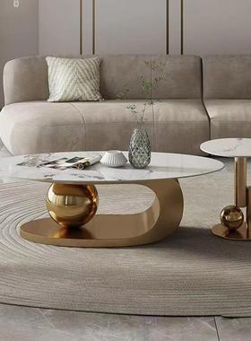 红奢LAL户型岩板椭轻圆形茶几出租房用茶几家用客厅爆款小桌子网