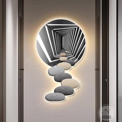 入户门玄关装ROT运饰画石来转好寓意挂廊到底正对面墙画画氛围走