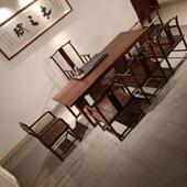 新中式 黑胡桃木茶代桌椅喝组合实屏木风桌办公室mzf 9876茶桌现简