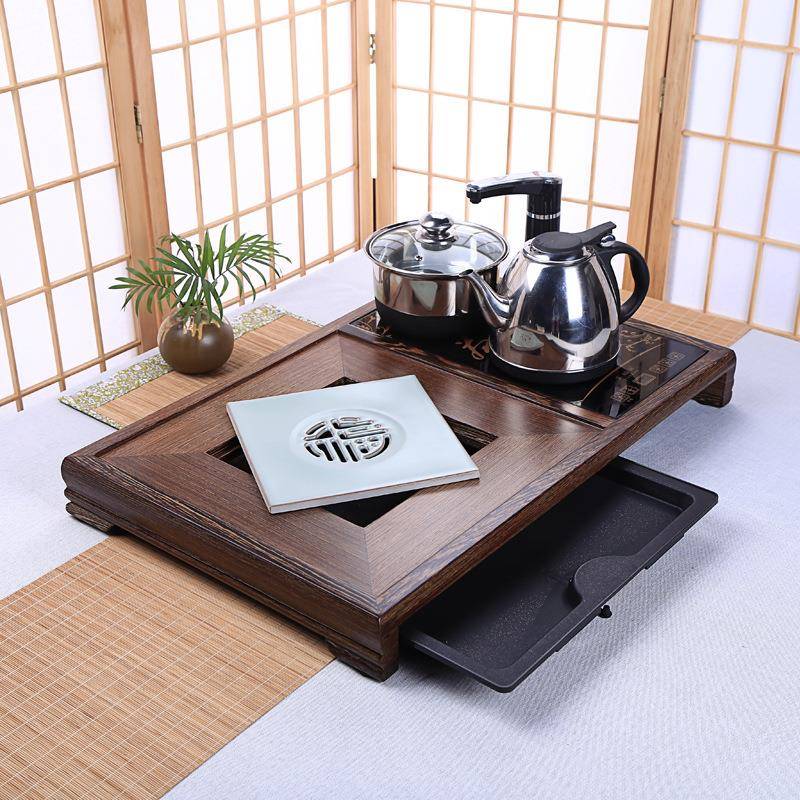 天然木茶盘中号28840茶具组合翅鸡木四合简约抽屉排一实水茶台工