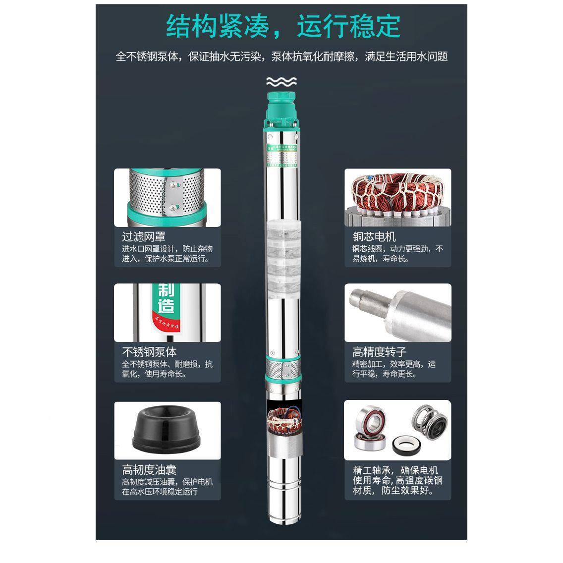 不绣钢机深井VKRG泵家用潜V水泵220单相小型抽水三相380高扬程叶