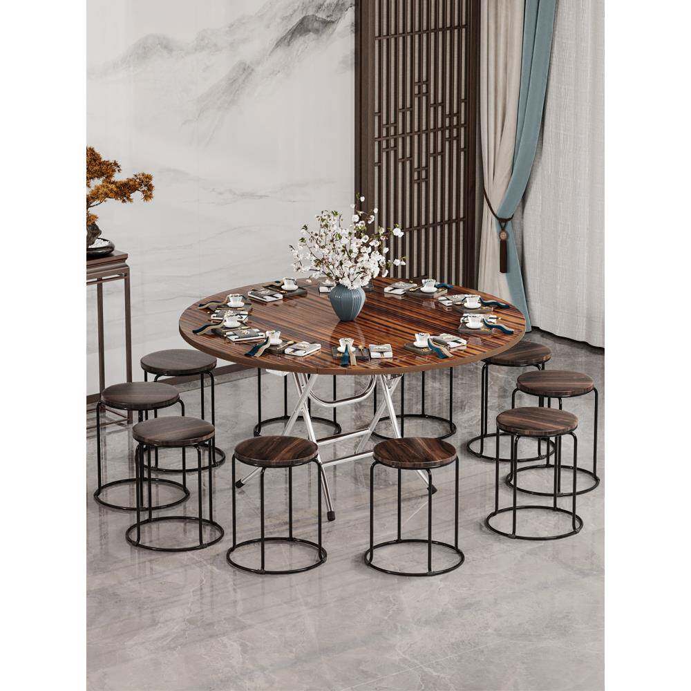 fc实木折叠桌家用靠边站吃饭桌子PMZ合出简易圆桌餐桌椅组房折叠