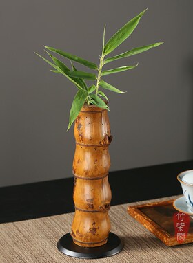 竹柒阁中式大漆佛肚竹花器插花竹编器皿水培竹筒花瓶花盆竹子摆件