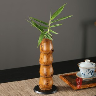 竹柒阁中式大漆佛肚竹花器插花竹编器皿水培竹筒花瓶花盆竹子摆件