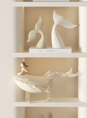 鲸鱼摆件治愈系奶油风寓意好客厅酒柜玄关电视柜乔迁新居装饰品