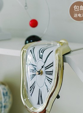 西班牙达利融化扭曲钟表抽象艺术记忆的永恒桌面静音挂钟装饰道具