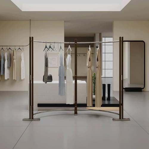 中古风服装店中岛展示架弧形衣服陈列架女装店铺复古货架挂衣架