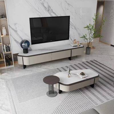 天然大理石茶几微晶石奢石茶几桌彩晶石电视柜组合纹收纳意式极简