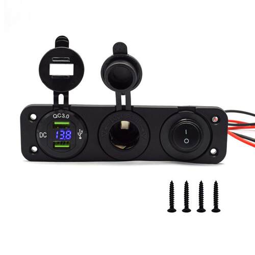 金属车充汽车组合开关12-24V车船通用型组合开关点烟器USB车充