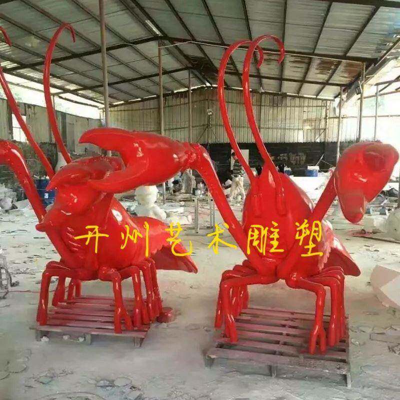 大型玻璃钢龙虾雕塑户外仿真迎宾小龙虾模型海鲜虾烧烤店门头摆件
