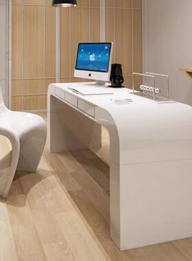 北欧轻奢办公桌电脑桌创意书桌一体咨询桌白色烤漆卧室组合