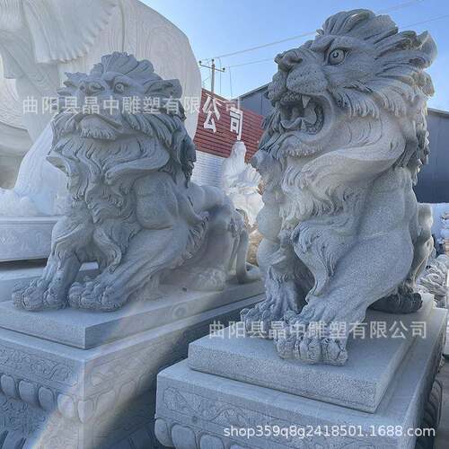 石雕欧式石狮子花岗岩爬狮汉白玉卧狮汇丰蹲狮公司银行别墅门口
