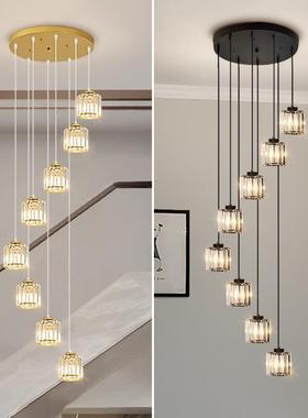 创意复式楼梯间别墅客厅轻奢灯具现代简约大气led黑色水晶长吊灯