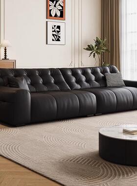 大黑熊真皮沙发小户型客厅直排大象耳朵拉扣设计师沙发2024新款SF
