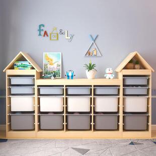 儿童玩具收纳架实木绘本架宝宝落地书架多功能置物架子