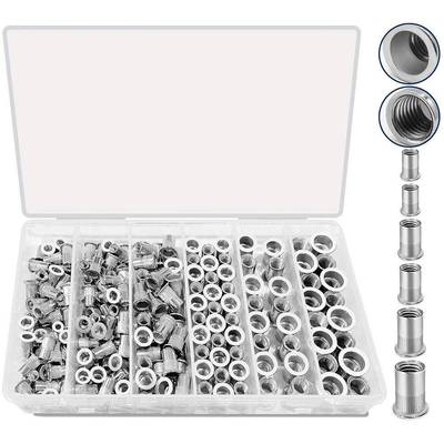220PCS盒装6种尺寸/英制304不锈钢铆钉螺纹平头拉铆螺母