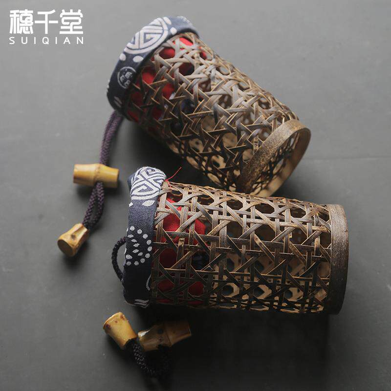 穗千堂紫竹皮壳编织杯笼韧性竹制杯篓便携户外收耐杯筒