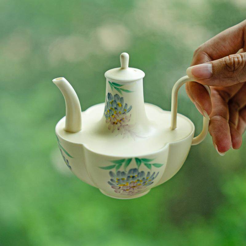 纯手绘紫藤花粉引陶瓷温酒壶蜡烛酒精灯加热底座可明火煮茶器