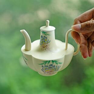 纯手绘紫藤花粉引陶瓷温酒壶蜡烛酒精灯加热底座可明火煮茶器