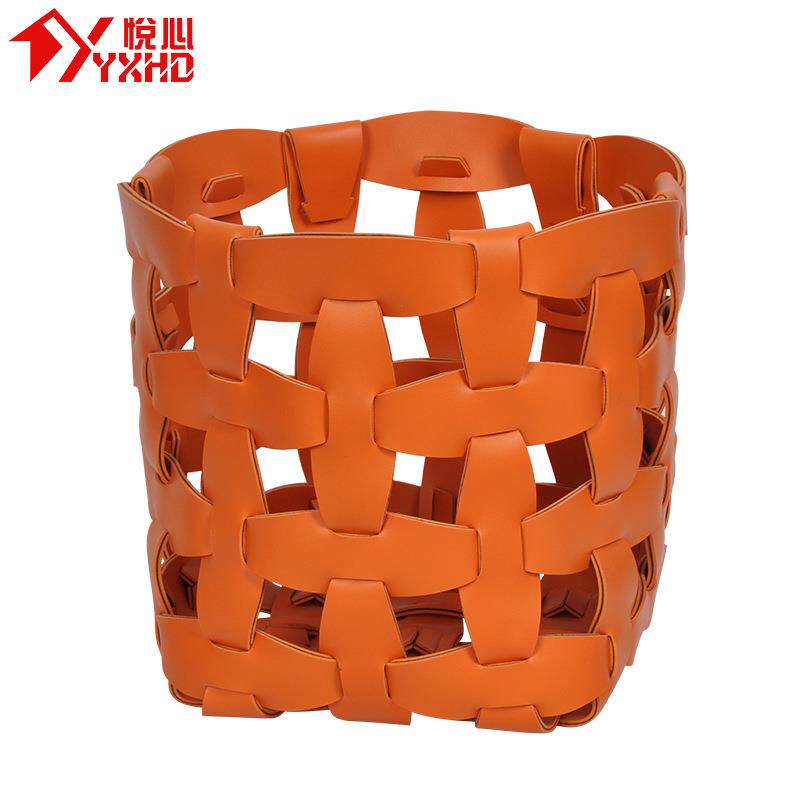 欧式现代编织皮革脏衣篮收纳篮样板间衣帽间浴室展厅家用装饰摆件