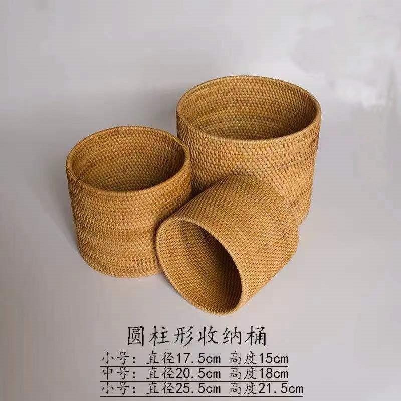 越南藤编收纳桶垃圾桶收纳筐圆筒衣服筒废纸筒纯手工储物篮简约风