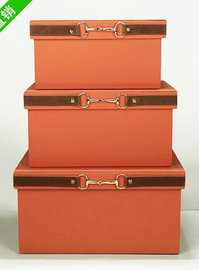 橙色样板房家居整理箱储物箱子大号皮质装饰摆件衣柜衣帽间收纳盒