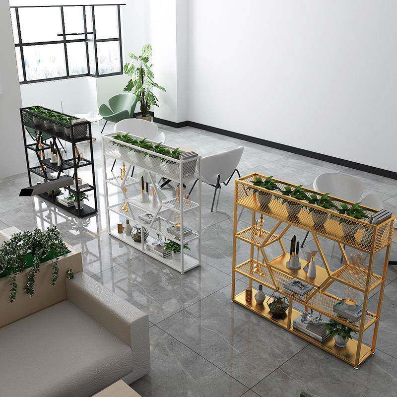 美式铁艺落地屏风隔板子落地书架创意收纳柜展示架隔板绿植置物架