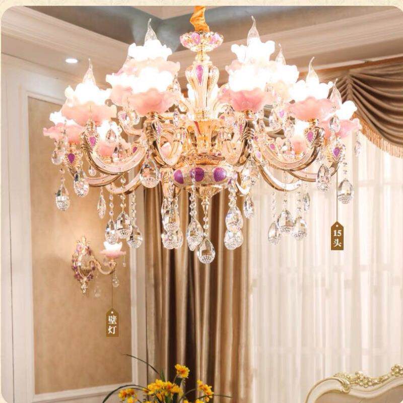 欧式2022新款简欧水晶吊灯餐厅现代客厅女孩卧室书房紫色灯具