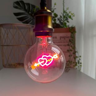 艺术装 饰灯复古灯泡G95丘比特一箭穿心吊灯灯泡可调光3W粉色灯泡