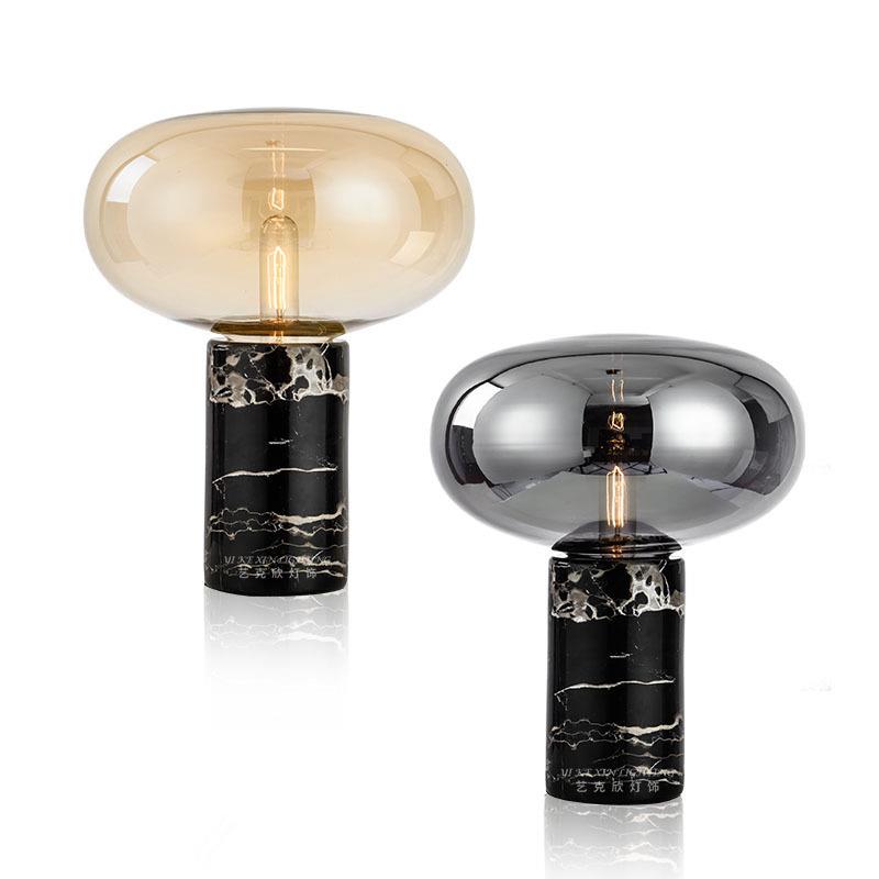 轻奢后现代简约大理石台灯创意设计师玻璃灯罩客厅书房床头小台灯