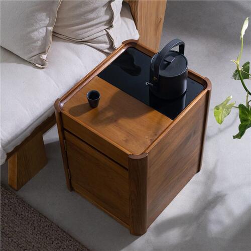 中古风缅甸柚木移动茶水柜边几小推车实木带抽屉储藏茶柜