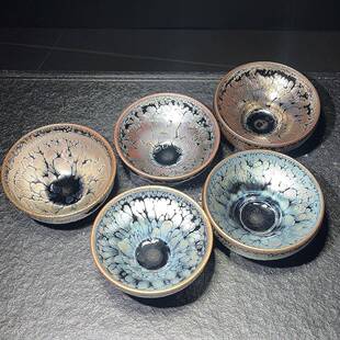 建阳茶盏紫金蓝油滴牡丹花手工主人杯钵型玉兰束口盏