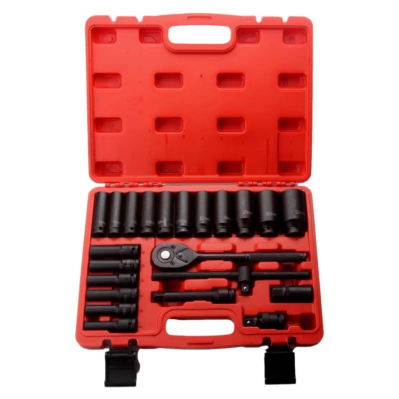 气动套筒加长风炮套筒套装1/2棘轮扳手23PC汽修工具组合套装