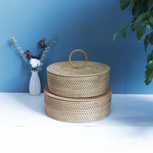 越南秋藤手工编织家居藤编收纳筐真藤干果盒分隔置物篮圆形收纳篮