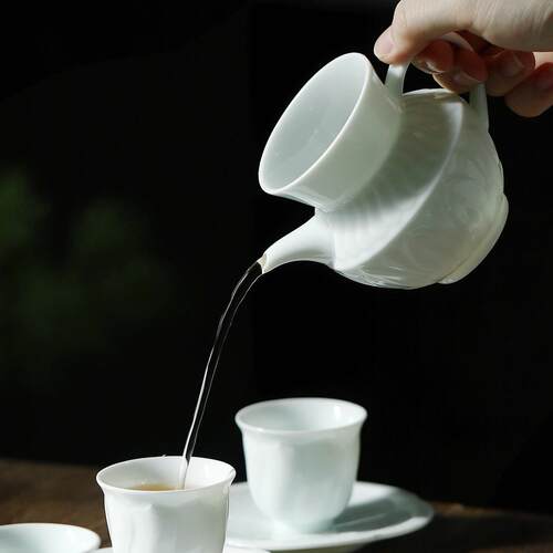 意叁仿宋湖田窑影青瓷刻花中式通用茶具莲瓣浮雕茶海公道杯160ml