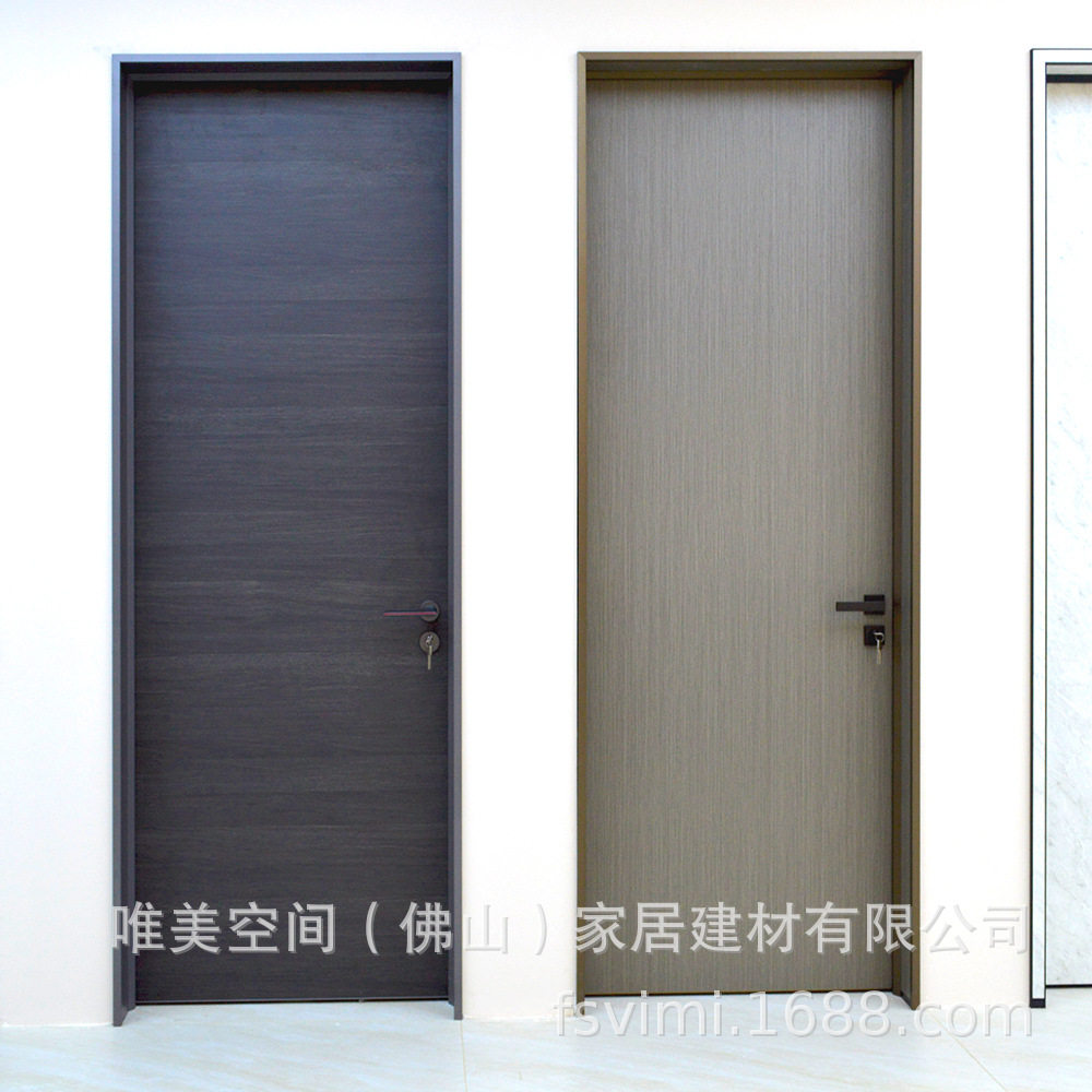 意式卧室房间铝木门铝合金窄框门防潮耐磨生态免漆黑色木纹平开门