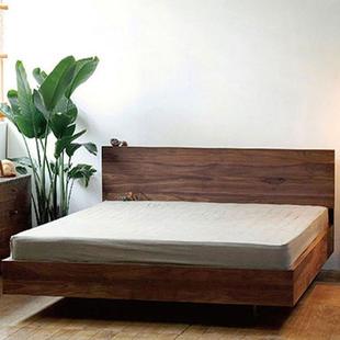 北欧实木床现代简约黑胡桃木樱桃木实木悬浮床架双人实木床