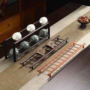 实心楠竹茶杯架手工竹制双层茶棚茶具收纳展示架多宝格博古架茶架